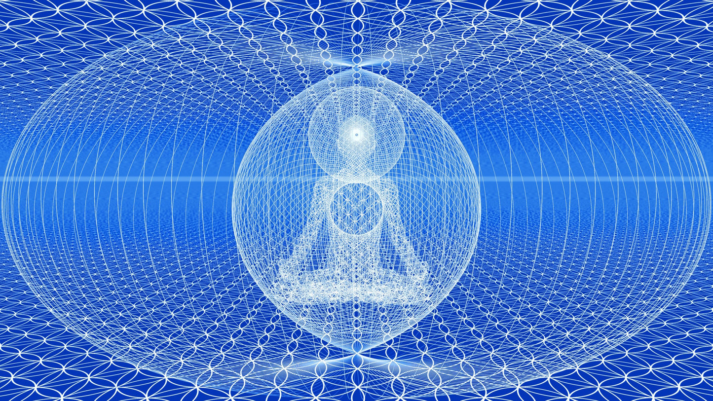 Artistic graphic of a human aura field with sacred geometry