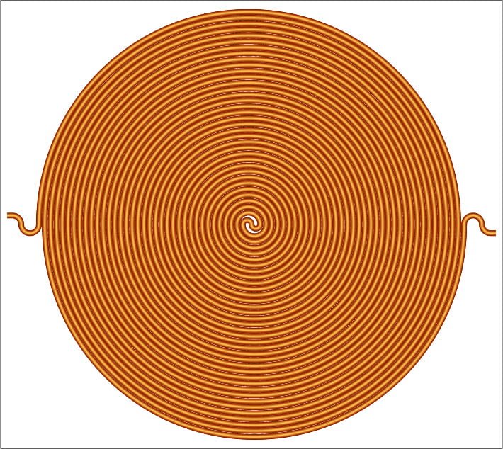 Image of a copper coil|Image depicting a Tesla coil producing a high voltage electromagnetic field|Image of the bare coils of a coil spring mattress|Image illustrating how a copper coil produces a magnetic field