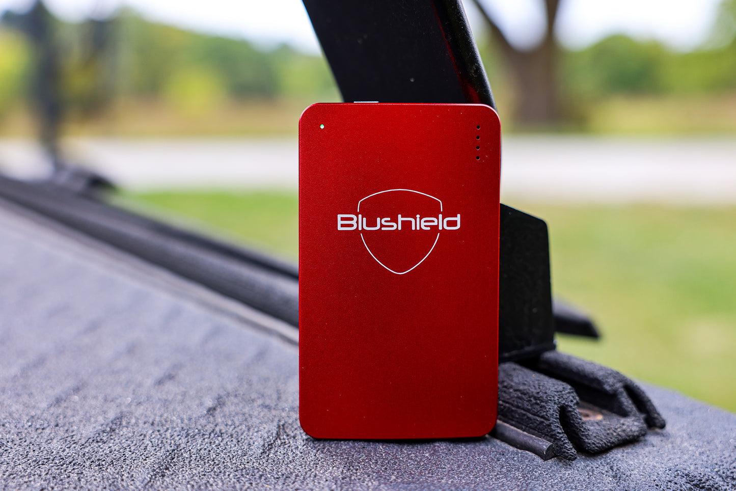 The red sensitive portable sits outside on display