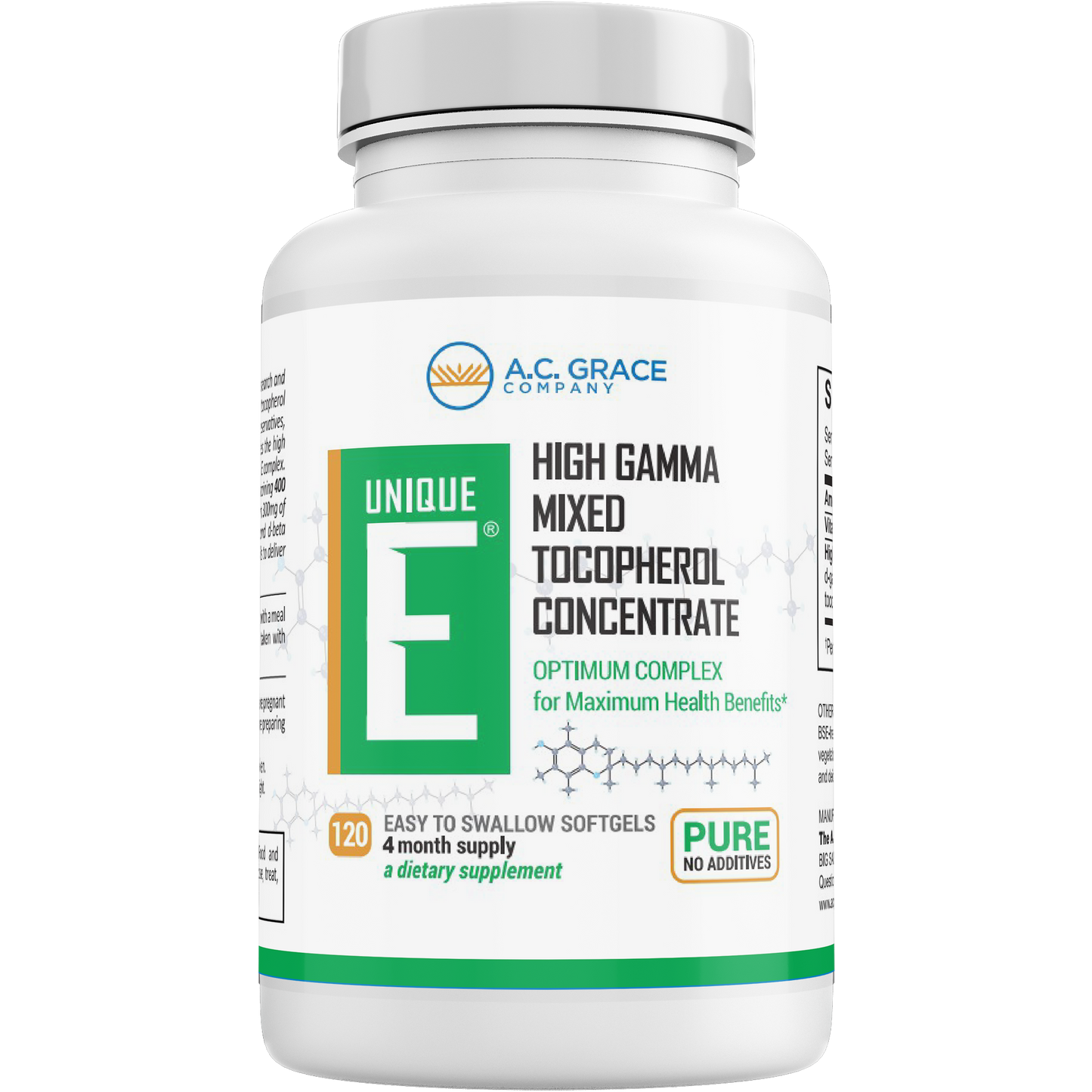 The front of the Unique E supplement bottle