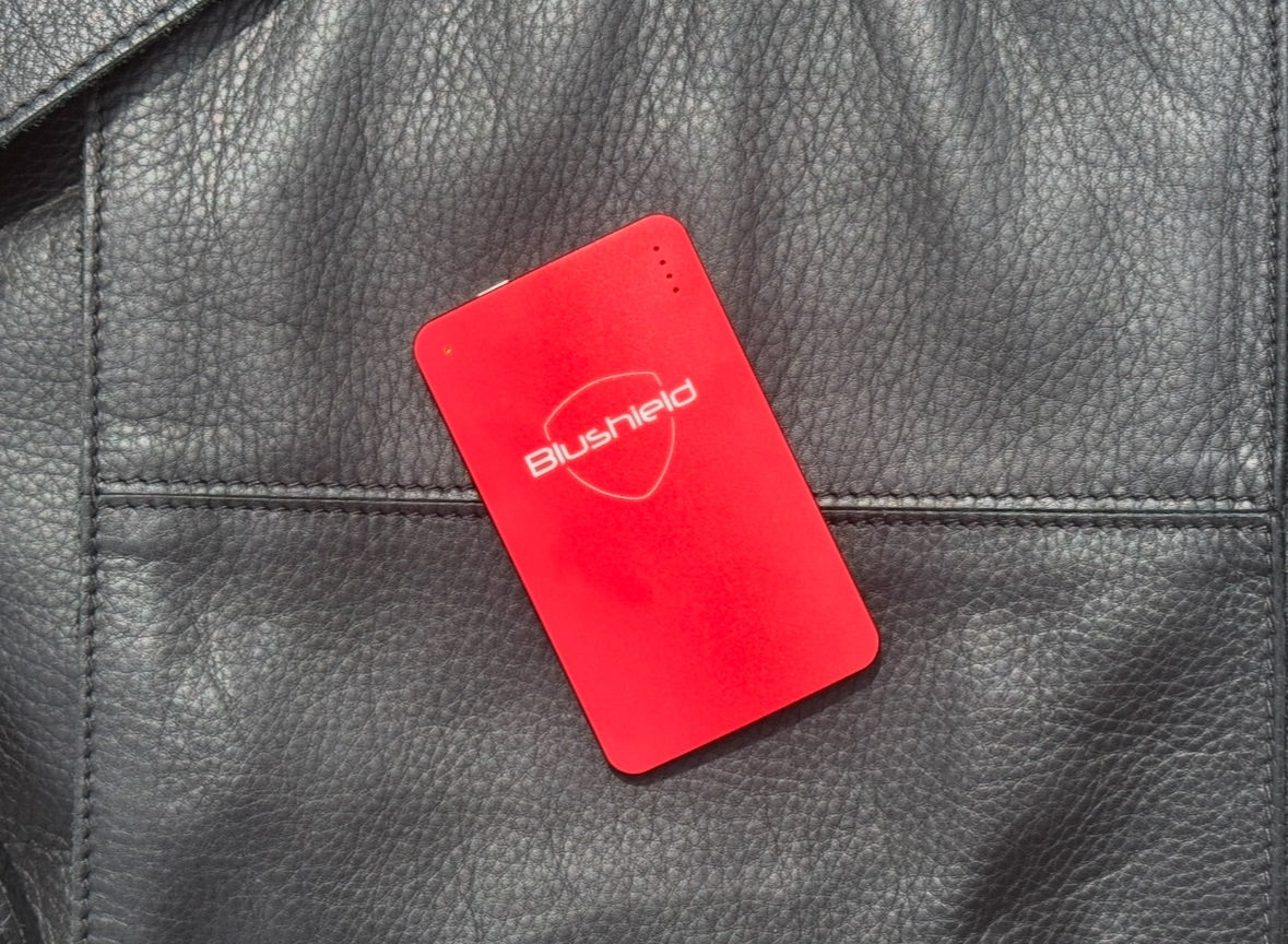 The Blushield Sensitive portable displayed on a handbag