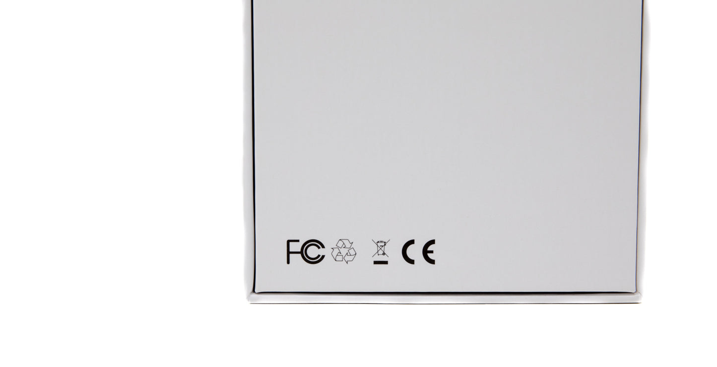 EMF PROTECTION  - back of Blushield box showing FCC, recycling, and CE logos