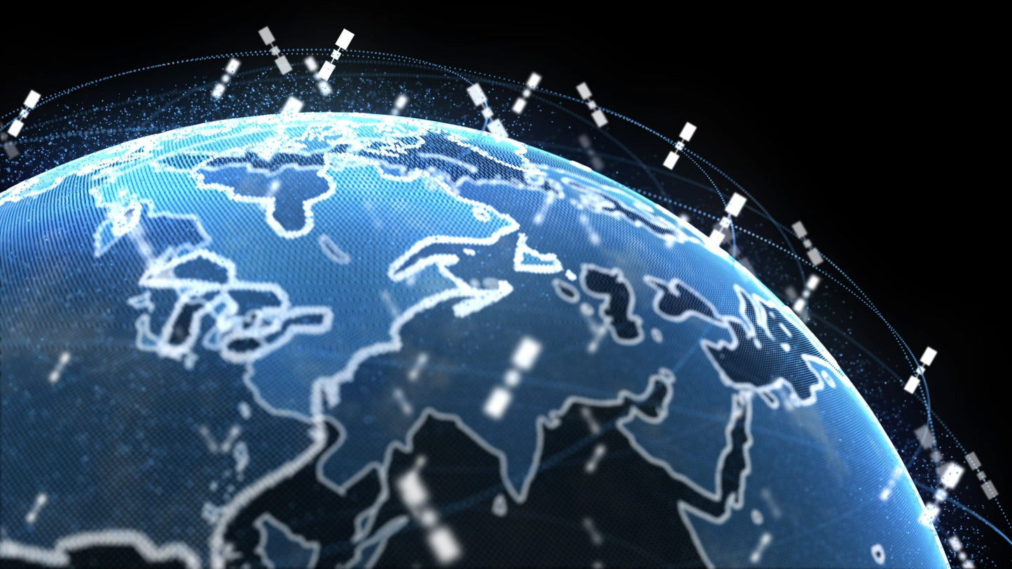 Graphic depicting the network of 5G satellites orbiting the Earth